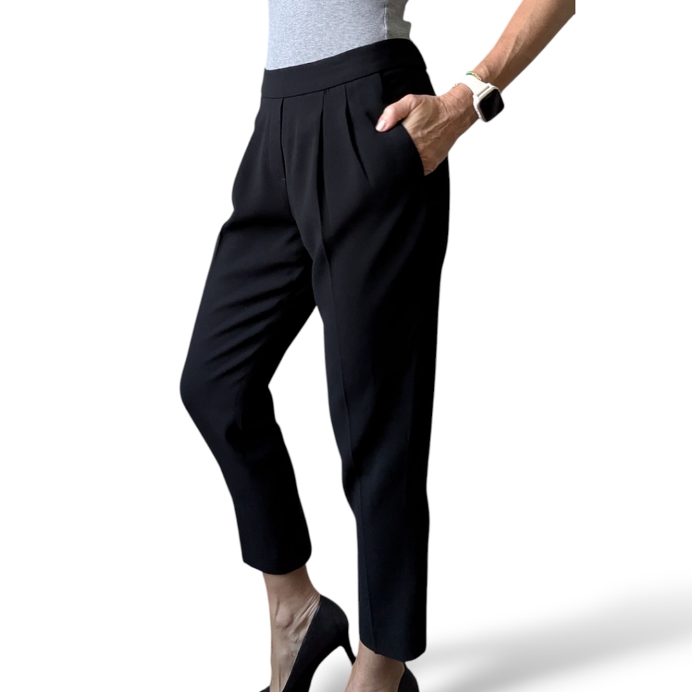 Aritzia Babaton Black Crepe Ankle Cropped Dressy Pull On Stretch Waist Pants 4 - Picture 9 of 16